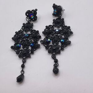 Elegant Black and Blue Crystal Earrings